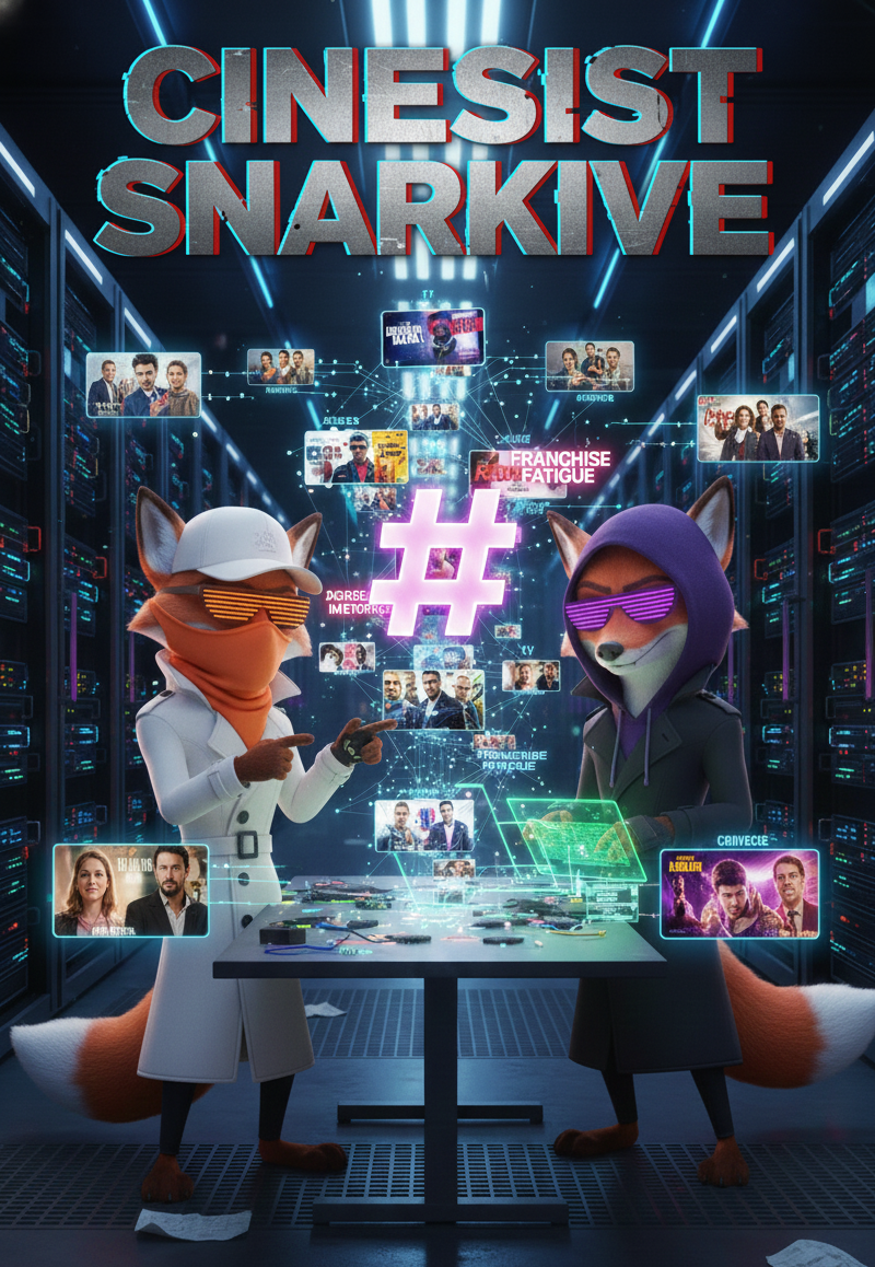 White Spy Cinefox and Black Spy Cinefox in Hacker/Cyberpunk themed gear, actively interacting with data from Snarkive. You can see White Spy Cinefox dressed in Light gear pointing to relevant data, and Black Spy Cinefox dressed in dark gear hacking into the interface of Cinesist. Used to represent Snarkive on Cinesist.com